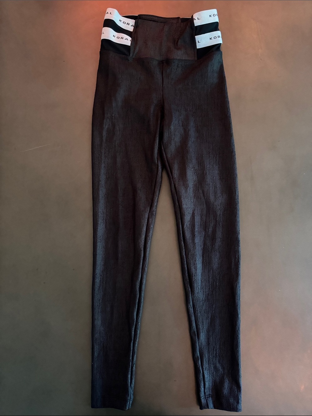 Koral Black High-Waist Performance Leggings with Branded White Waistband